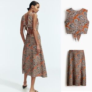 NWT H&M Paisley Print Top linen blend tie-back part of Two-Piece Set Coord